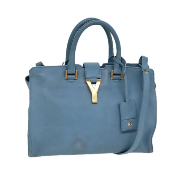 SAINT LAURENT Petit Cabas Hand Bag Leather 2way Blue Auth yk13328 - Picture 1 of 16